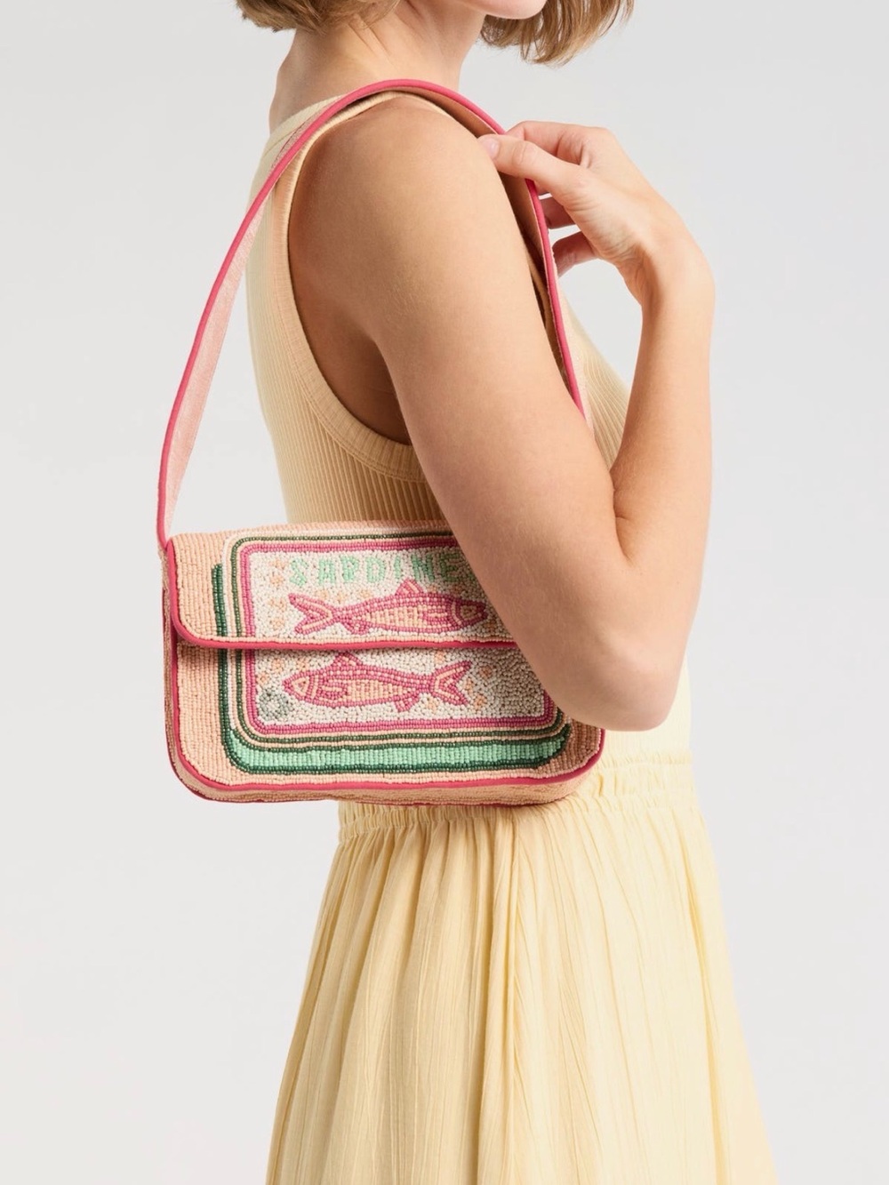 Sardines Beaded Pink Shoulder Bag - Picture 3 of 14